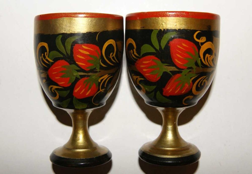 Хохлома роспись по дереву Винтаж СССР Шкатулка Стопка Рюмка Ложка