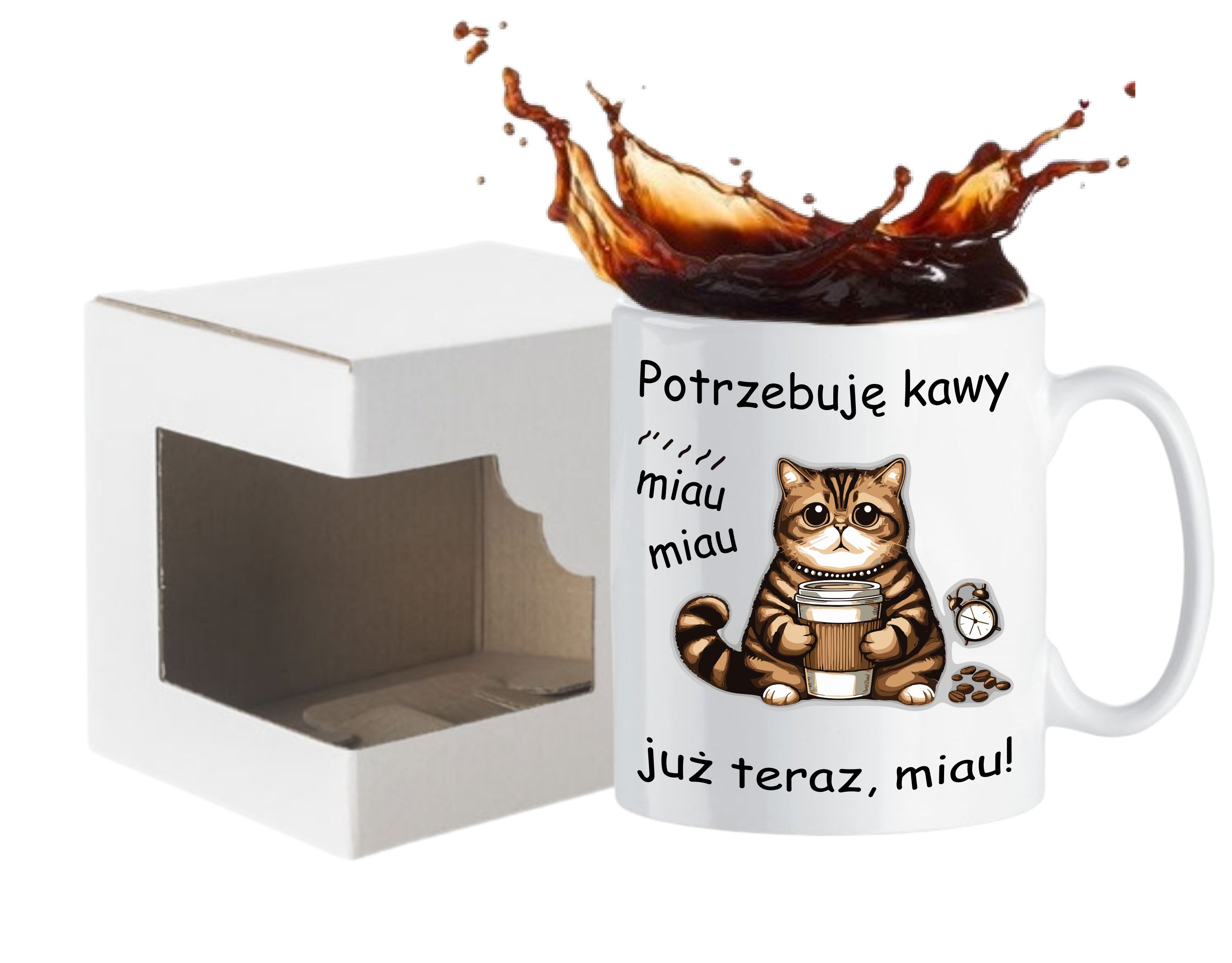 Kubek Potrzebuję Kawy Kot