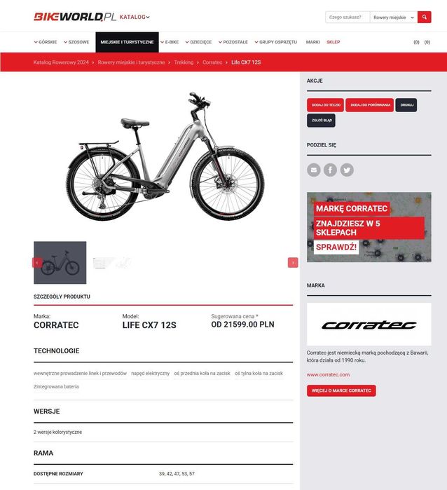 SUV Corratec Life CX7 12s L 750Wh Bosch CX 4 SMART 85Nm elektryczny