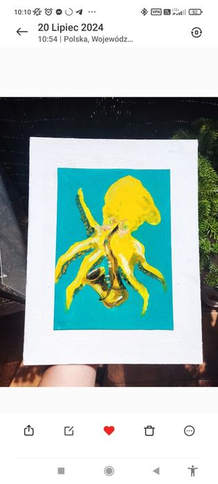 Unikalny obraz, ośmiornica grająca na saksofonie