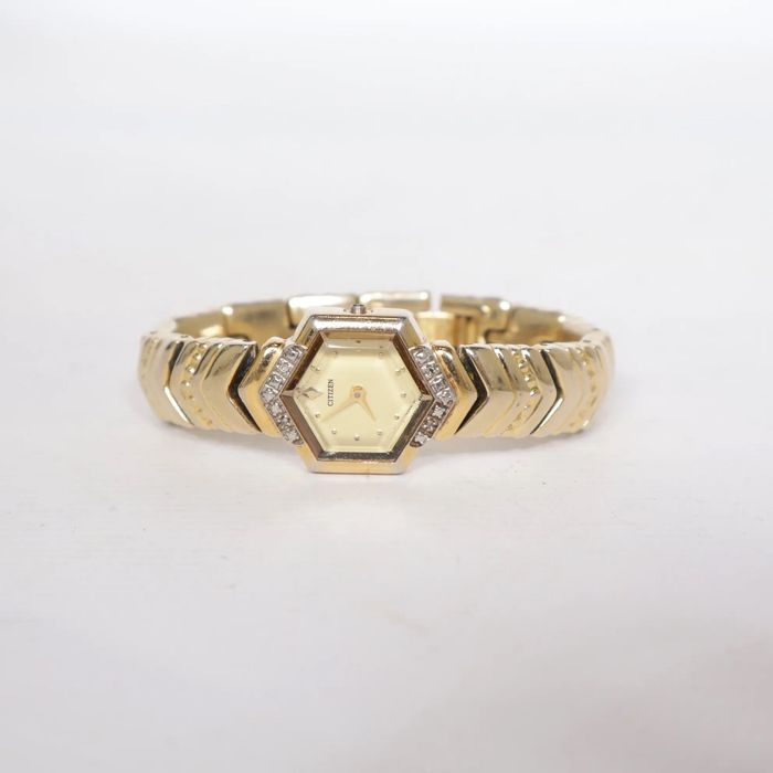 Citizen Elegance – złoty zegarek damski z kryształkami