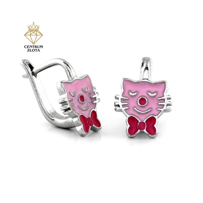 Cudowne SREBRNE kolczyki KOTKI emaliowane PRÓBA 925