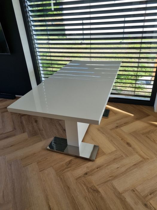 Stół biały połysk 160-200cm+ 6 krzeseł