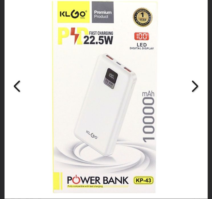 Павербанк 22.5w дисплей 10 тисяч чорний та білий