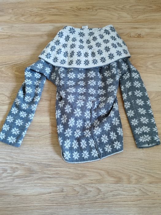 Swetr wiązany narzutka szaro biała śnieżki wełna 34/36 KappAhl