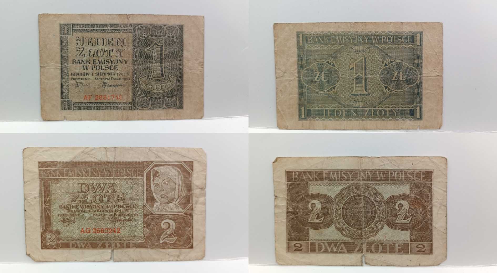 ZESTAW banknot 1, 2, 5 10 20, 50, 100 zł 1940 do 1941 r. różny stan