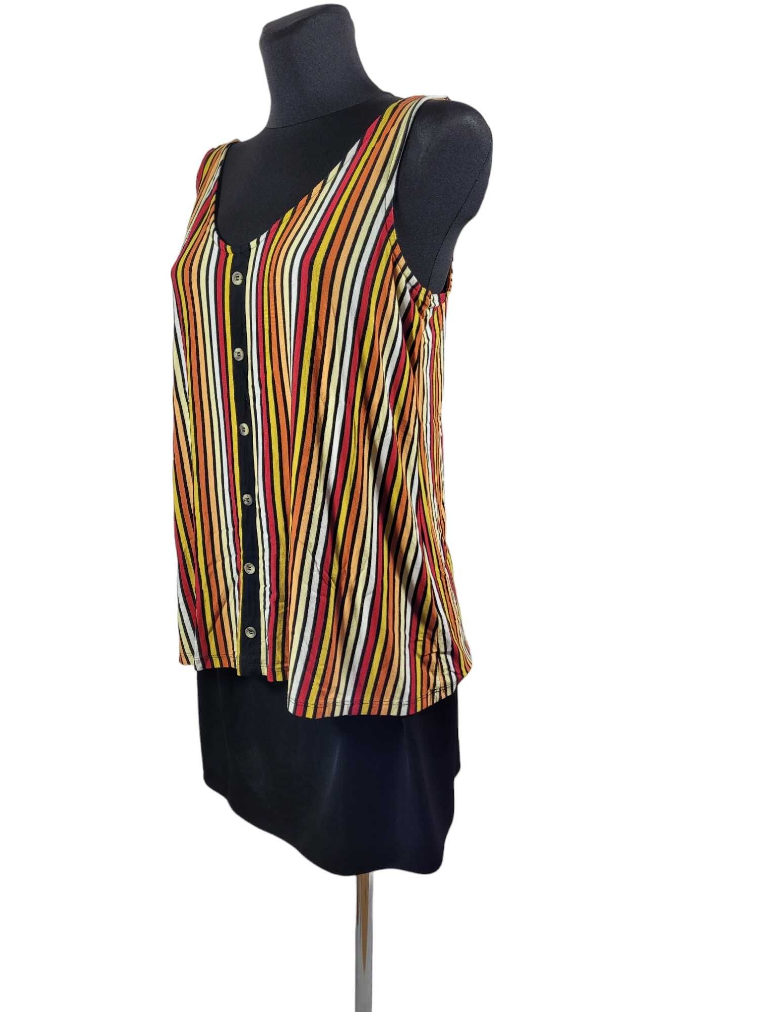 Bluzka na ramiączkach wzór w kolorowe paski 42,XL F&F plus size guziki