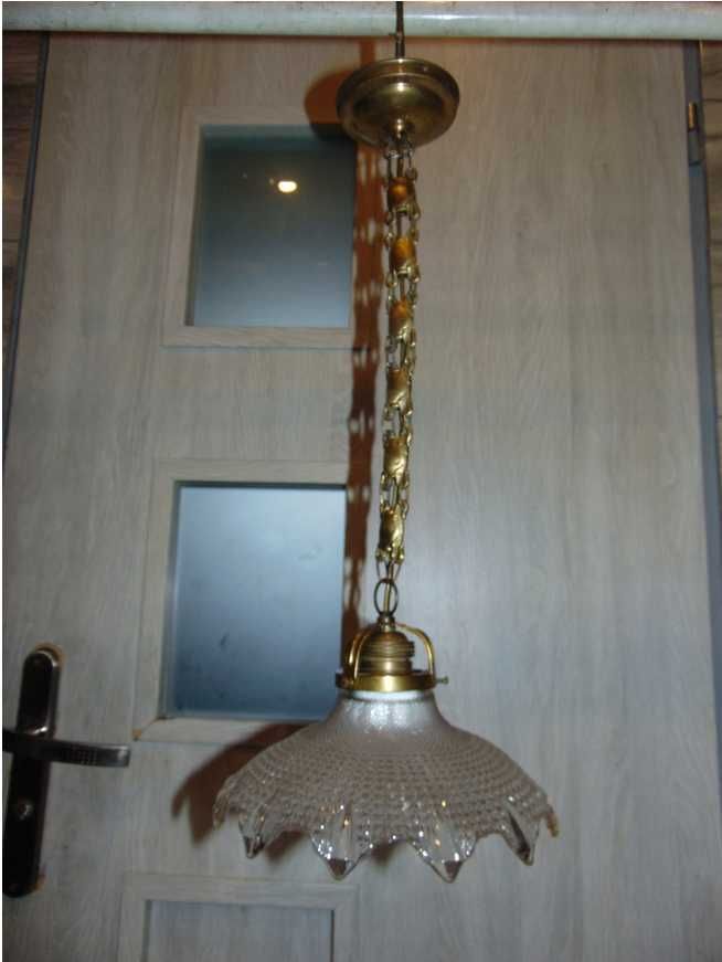 Secesyjna lampa,zwis mosiężny na łuskach wys.50 cm.