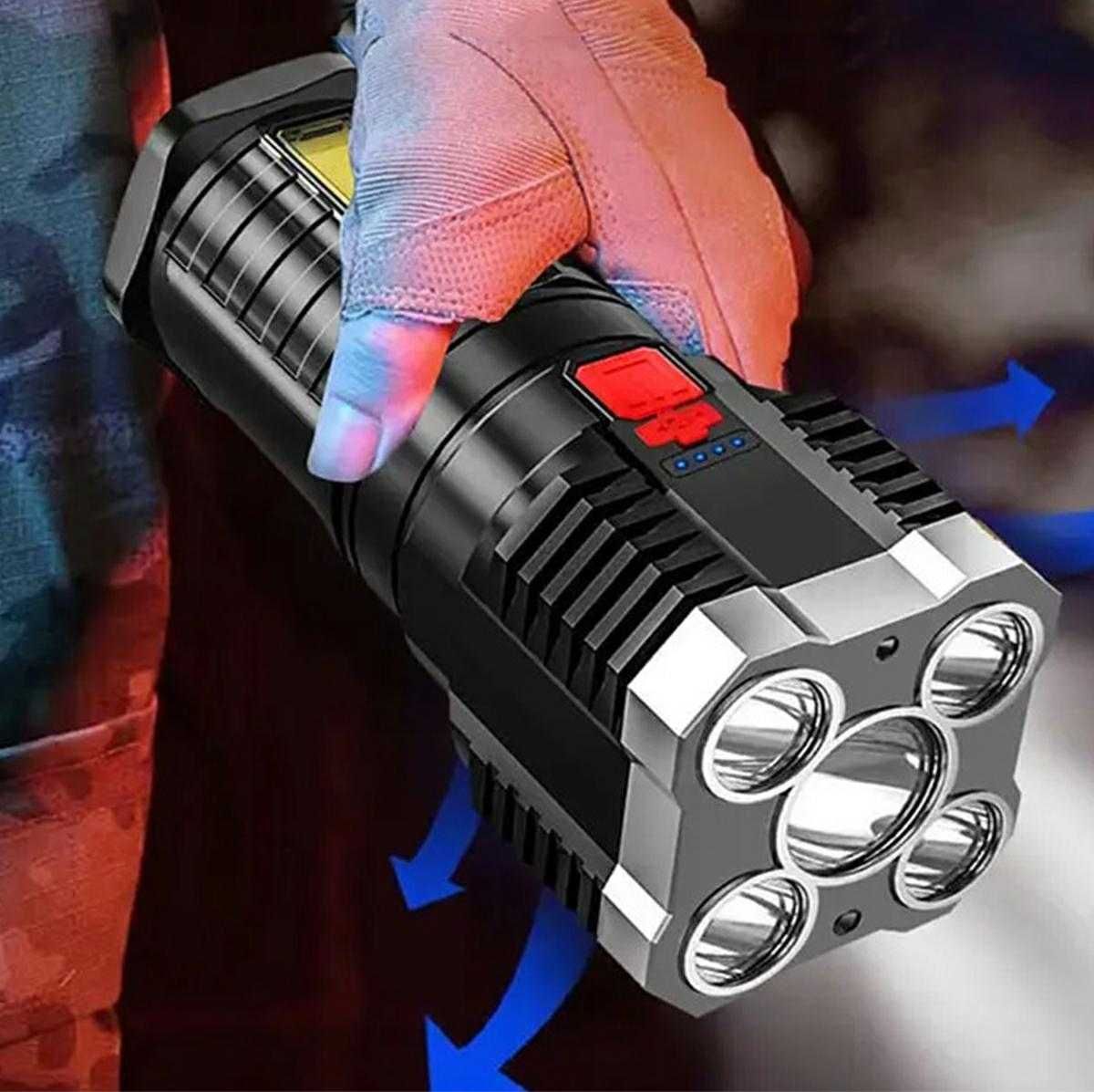 NOWE Akumulatorowa latarka LED taktyczna survival boczne podświetlenie