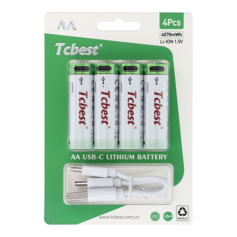 TCBEST bateria akumulatorowa R6 (AA) 1100 mAh z gniazdem Typ C
