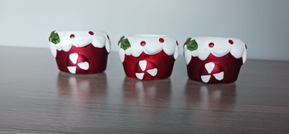 Świąteczne świeczniki, ceramika, 3 szt, Xmas.