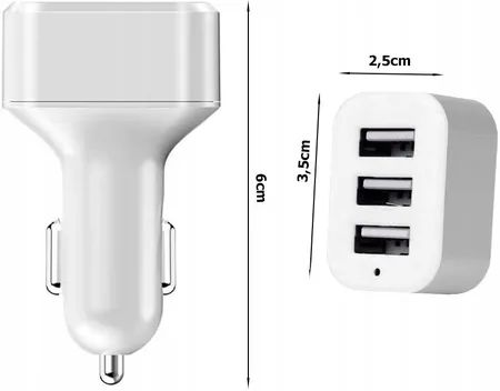 Ładowarka samochodowa 3xUSB 3.1A - Szybkie ładowanie