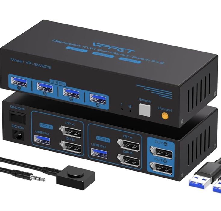 Przełącznik KVM Switch DisplayPort Dual Monitor 8K 60Hz 4K 120Hz