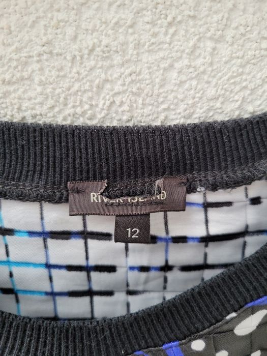 Czarno niebieska lekka śliska bluza w kwiaty połyskowa River Island M