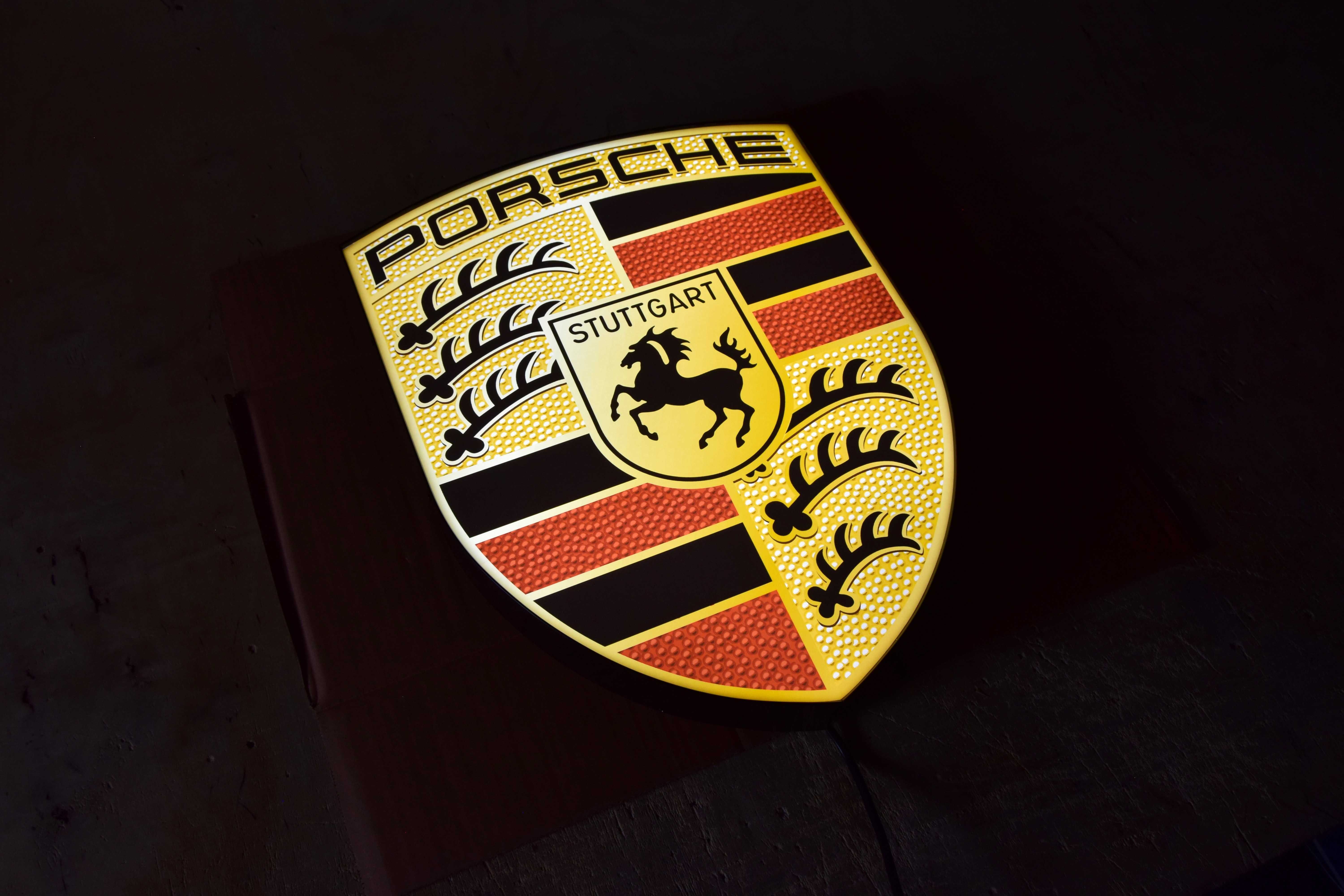 LED Neon PORSCHE, Podświetlana reklama 3D, Emblemat, Znaczek, Kinkiet