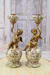 2 Świeczniki Porcelana + Brąz - Sygnowane Francuskie - Amory Anioły