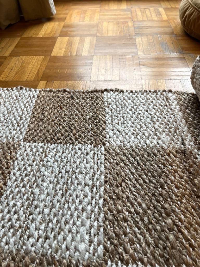 Dywan z juty w szachownicę NOORD Jotex - naturalna biel/beż 200x300 cm