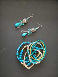 Conjunto azul brincos e pulseira