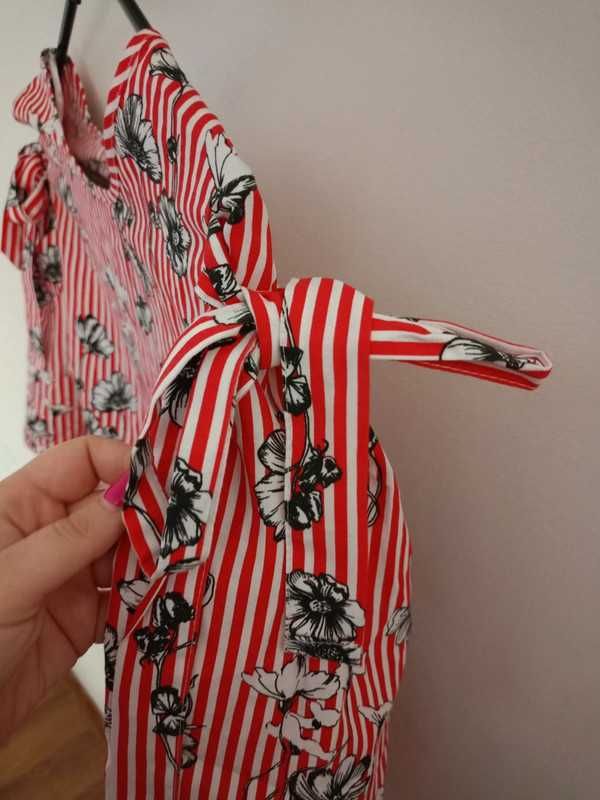 Kwiecista bluzeczka w paski damska bluzka letnia wiosenna w kwiaty XL