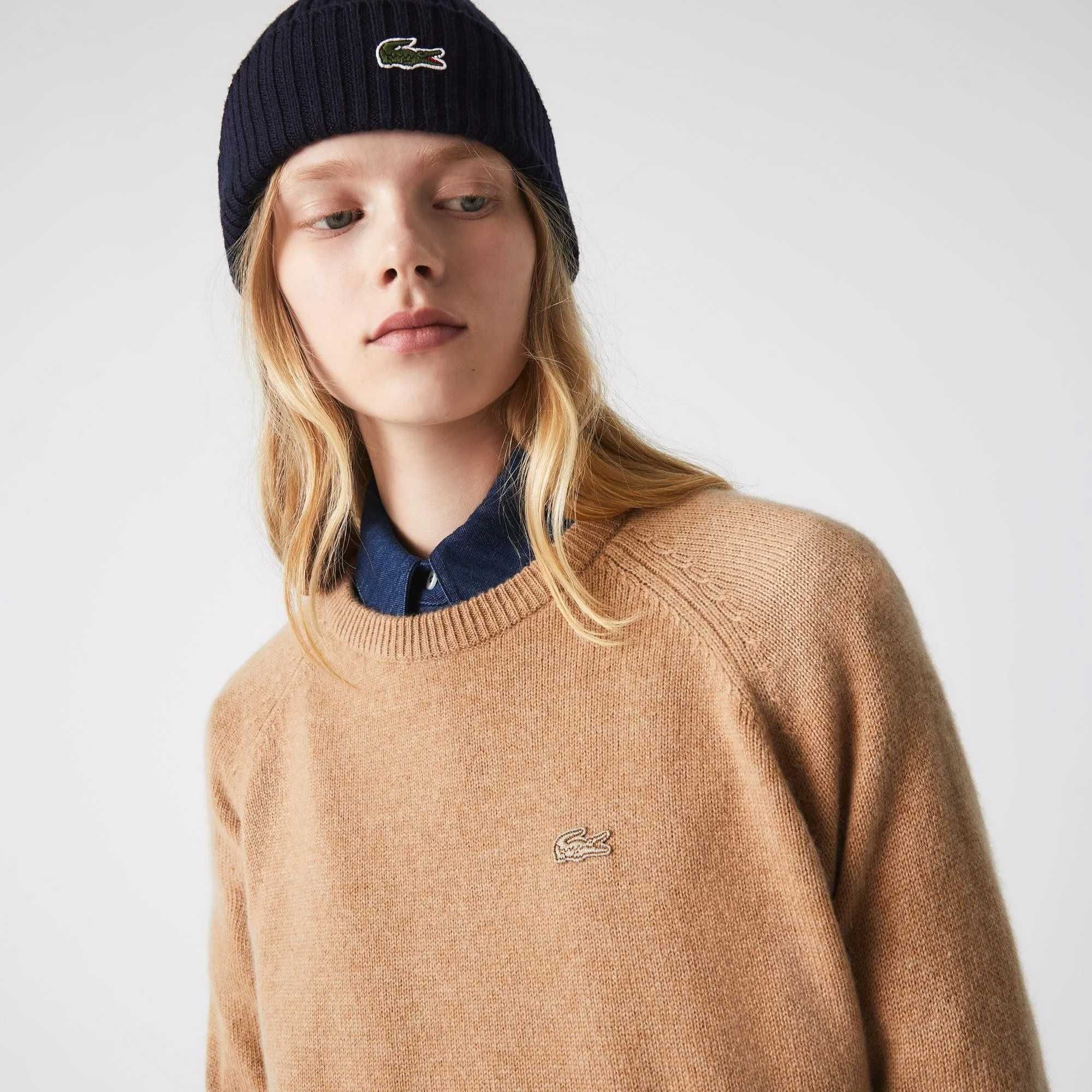 Lacoste damski sweter wełniany z okrągłym dekoltem