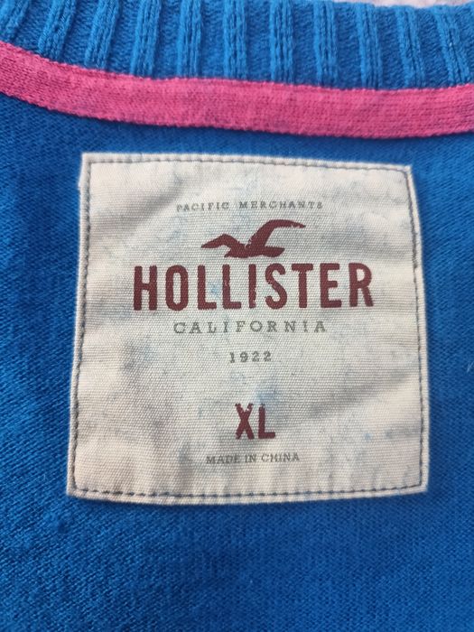 Sweter męski niebieski dekolt w serek, Hollister XL