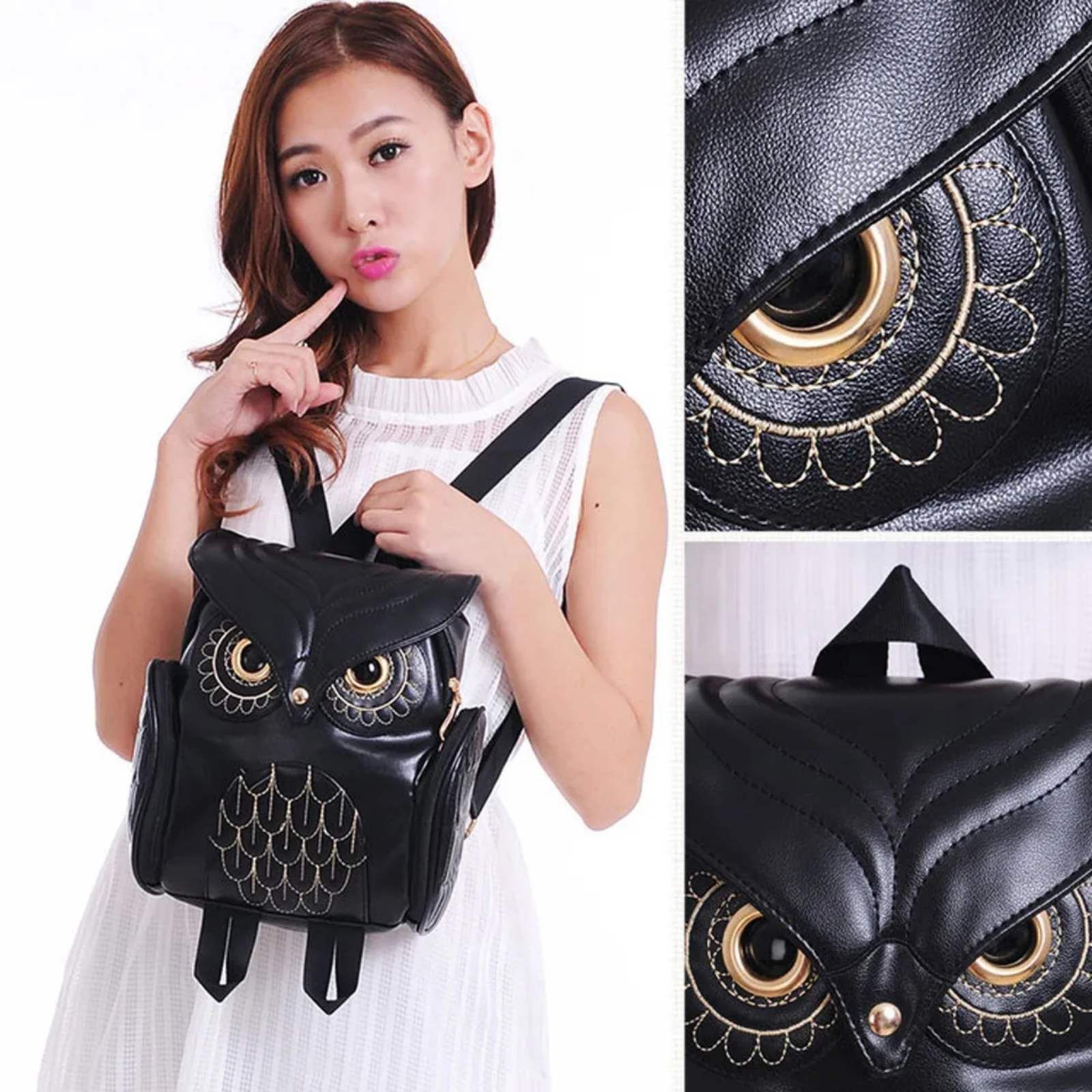 Молодежный женский рюкзак черного цвета OWLY