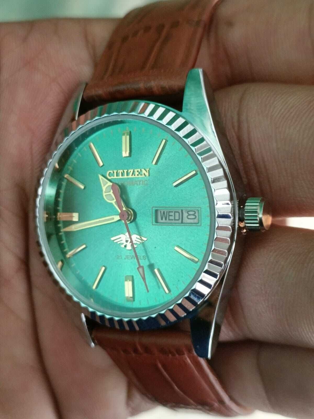 Citizen Vintage Automático Mostrador Verde 21 Joias Relógio Masculino