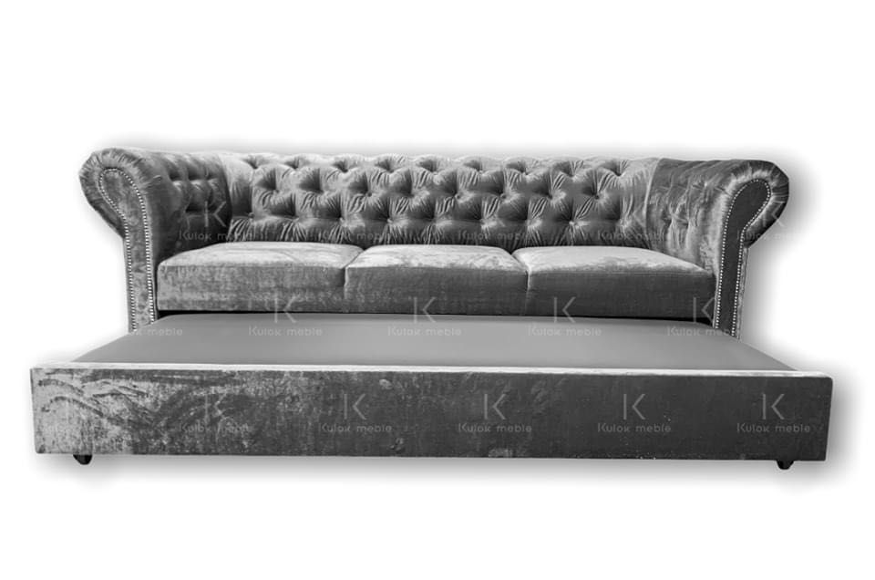 Srebrna sofa Velvet nowoczesna Glamour do salonu szara MONACO