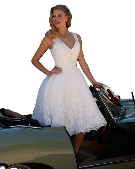 Suknia ślubna #57 krótka cywilny sukienka wiązana rozmiar 36 S