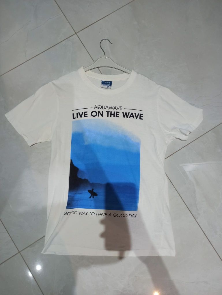 Koszulka t-shirt męski krótki rękaw biały niebieski wave aqua M