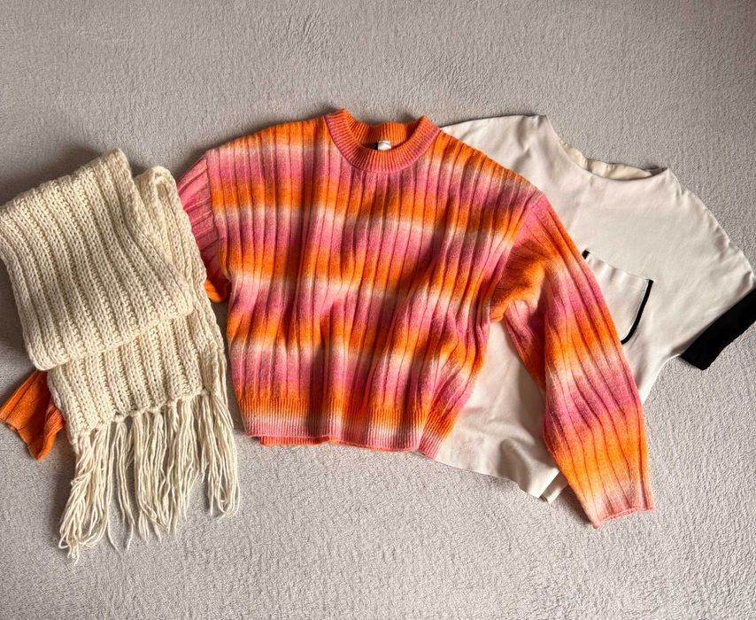 ЛОТ радужный яркий свитер, шарф