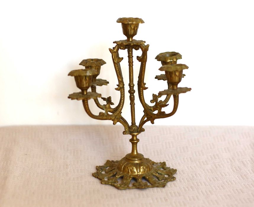 Mosiężny ozdobny świecznik 5 ramienny kandelabr