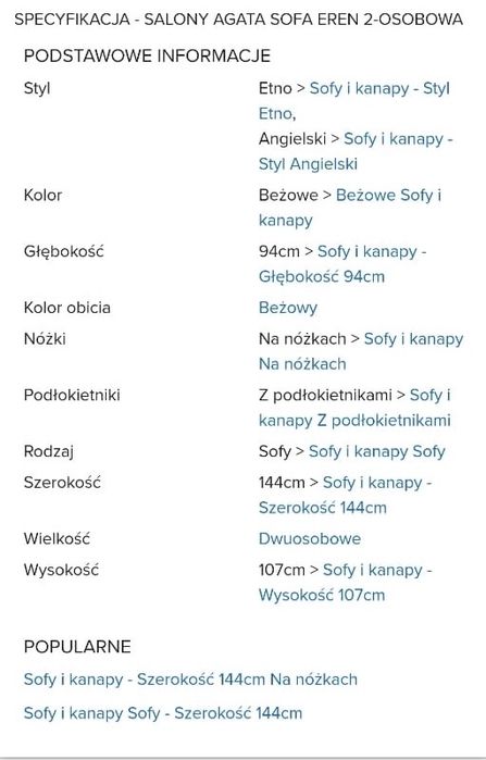 Sofa kanapa Eren 2 osobowa Agata Meble