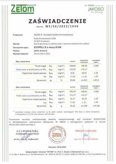 Kocioł PELLETOWY DEFRO EVOPELL 8KW 5Klasa. Ecodesign