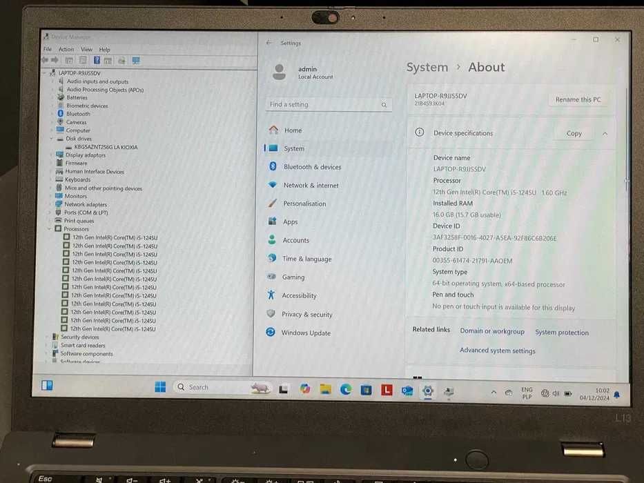 Laptop Lenovo ThinkPad L13 G3 i5-1245U/16GB/256SSD/W11P gwar.07.2026