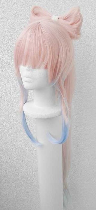 Kokomi Genshin Impact Cosplay wig peruka różowa brzoskwiniowa z kitką