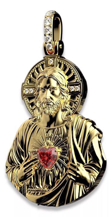 Złota zawieszka Jezusa 14k 585 z żółtego złota pj006y Rubin 25mm