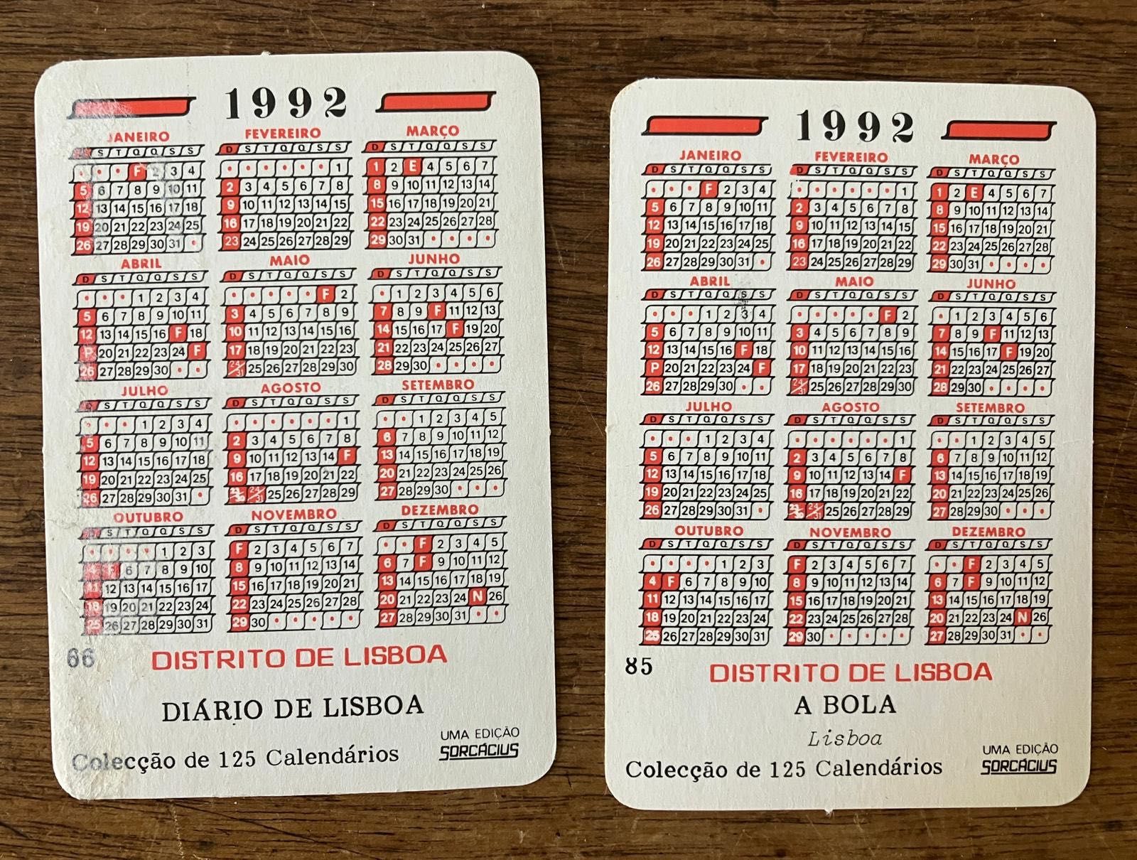 99 Calendários 1992 Colecção Capas de Jornais