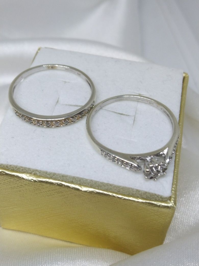 Złote pierścionki z diamentami, złoto białe 375, R18