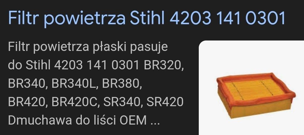Stihl dmuchawa plecakowa -  filtr wstępnego oczyszczania i filtr zasad