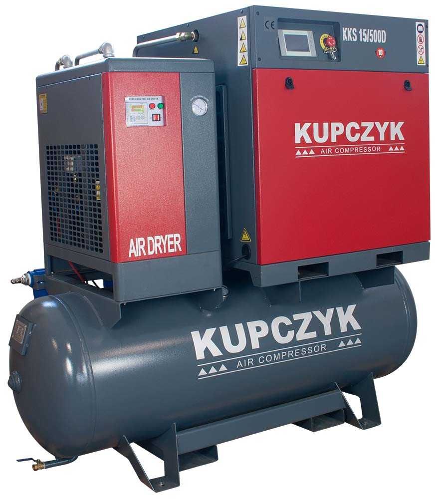 Kompresor Śrubowy 11KW 1600L/min Zbiornik 500L Osuszacz Filtry Kupczyk