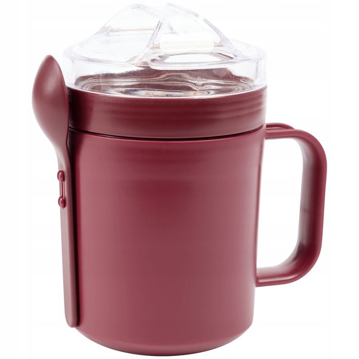 kubek 2w1 lunchbox na jogurt musli zupę + łyżka bpa free 400ml. bordo