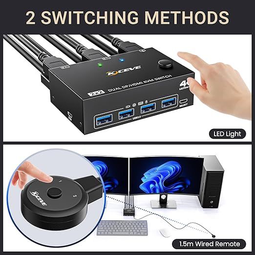 YOUTINGHDAV Przełącznik KVM USB 3.0 HDMI + DP dla 2 Monitorów 4K