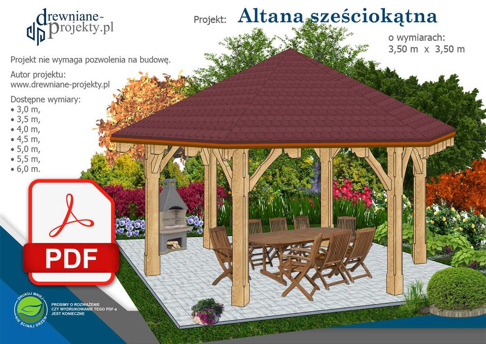 Projekt DIY: Altana, altanka, wiata ogrodowa, drewniana - plik PDF !!
