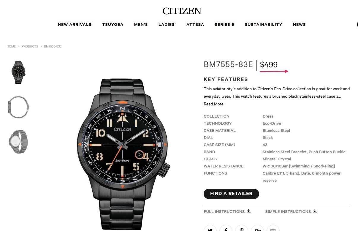 Citizen BM7555-83E-Японський авіатор в чорному корпусі. Eco-Drive 43мм