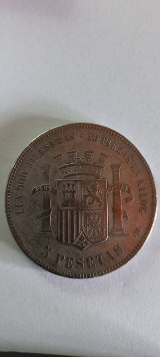 Moeda España 1870 5 pesetas