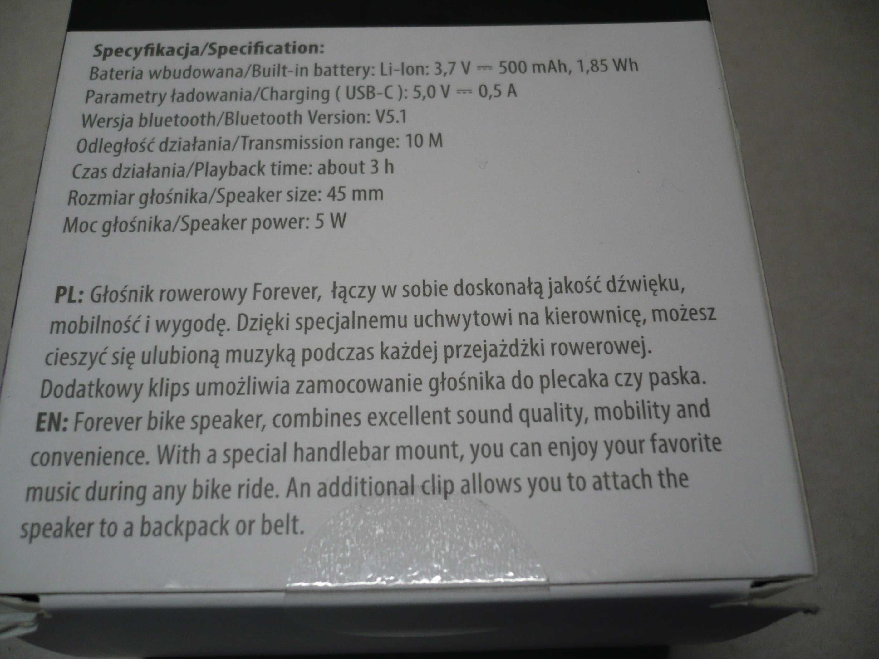 głośnik bluetooth 5W rowerowy turystyczny FOREVER