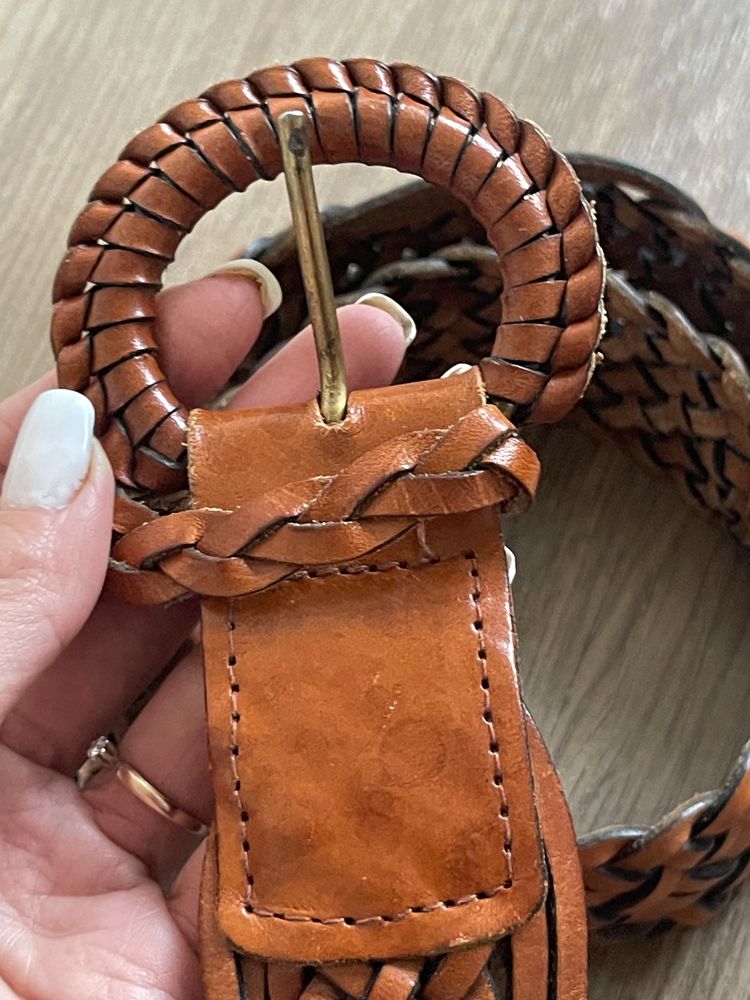 Шкіряний ремінь плетений Італія Genuine Leather
