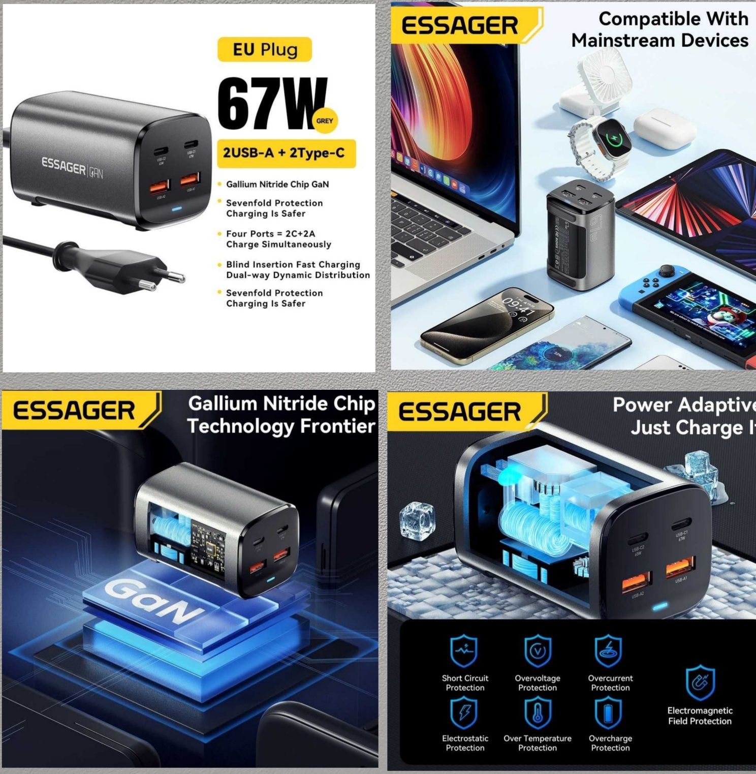 Зарядка   Baseus  100W 65W CaN5 Зарядка Essager 67W 100w GaN3 Pro