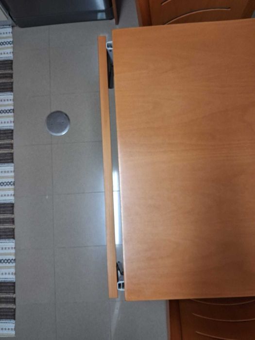 Mesa extensível, 4 cadeiras, 4 cochins e 4 forras suplentes.